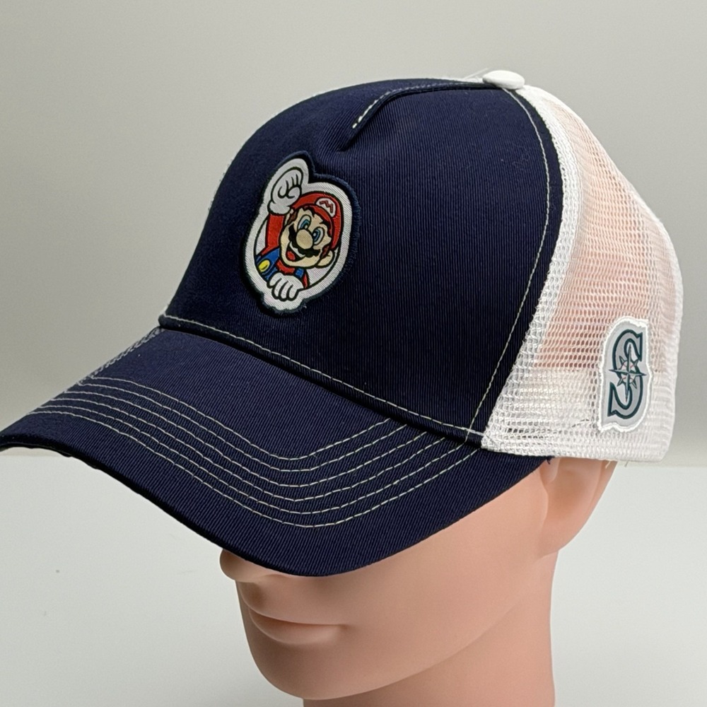 Seattle Mariners Nintendo Super Mario Trucker Hat 2024 MLB Collab Snapback